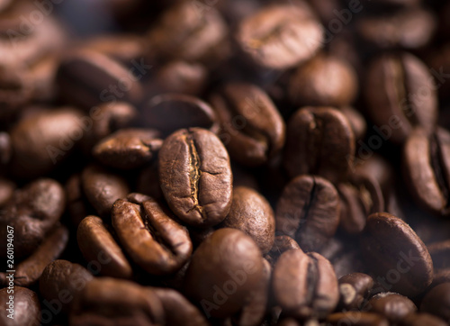 fried bright with smoky grains  coffee beans background