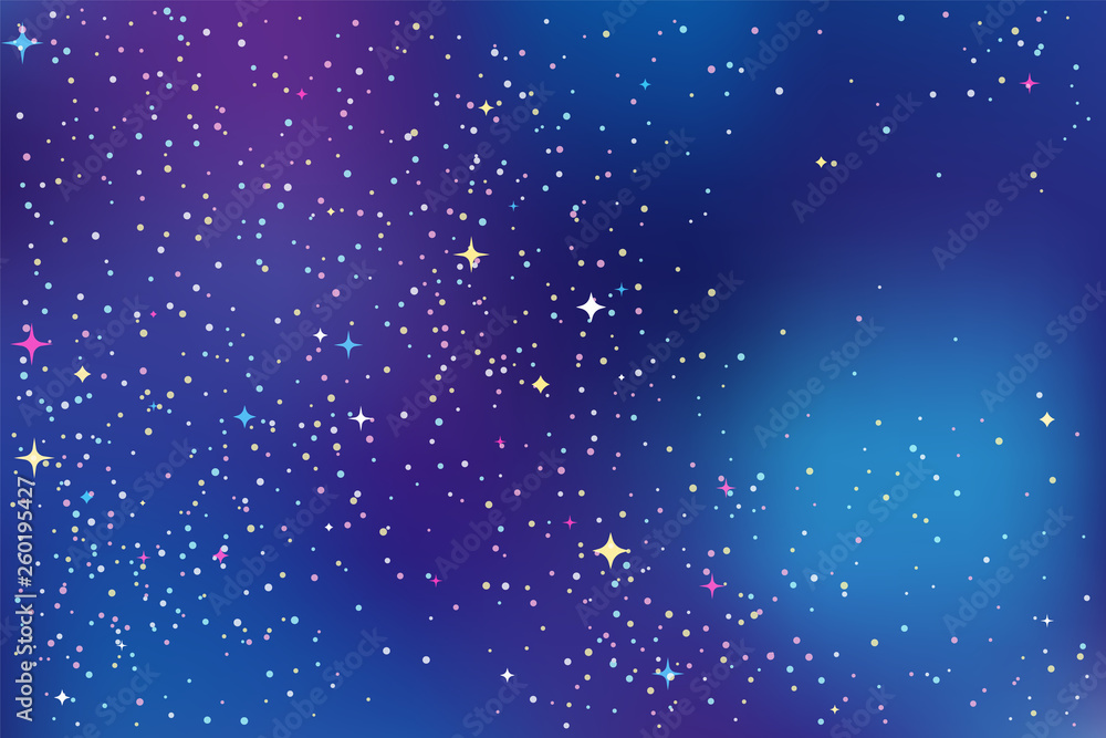 Fototapeta premium Night sky with stars. Vector abstract background in blue, purple and violet colors. Space galaxy colorful illustration.