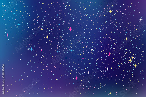 Night sky with stars. Vector abstract background in blue, purple and violet colors. Space galaxy colorful illustration.