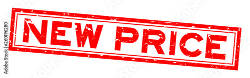 Grunge red color new price word square rubber seal stamp on white background