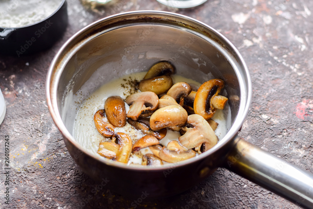 Champignons fried with spices in cream. Champignons fried with spices in cream.