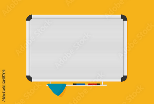 Whiteboard background frame with marker. Vector illustration in flat style.
