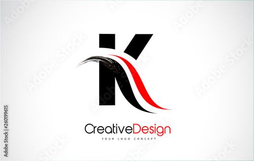 Red and Black K Letter Design Brush Paint Stroke.