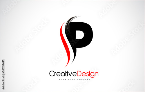 Red and Black P Letter Design Brush Paint Stroke