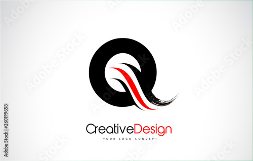 Red and Black Q Letter Design Brush Paint Stroke.