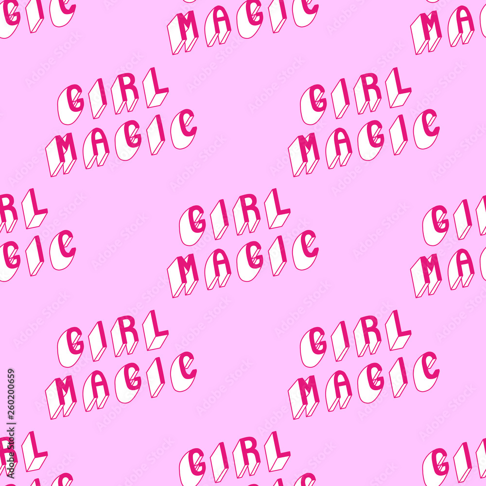 “Girl magic” typography seamless pattern. Vector wallpaper.	