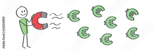 Stick Figure - Man with magnet - Money Euro