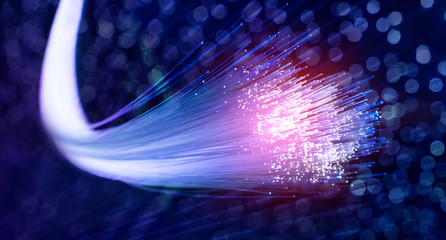 optical fibres dinamic flying from deep on technology background