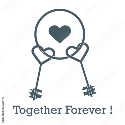 Keys in heart shape and the words together forever