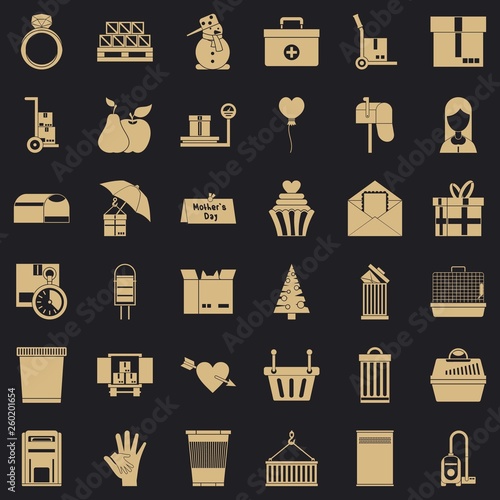 Carton box icons set. Simple style of 36 carton box vector icons for web for any design