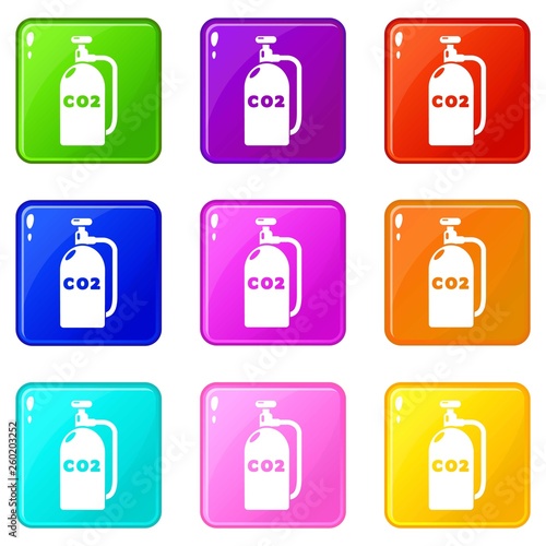 Paintball carbon dioxide canister icons set 9 color collection isolated on white for any design photo