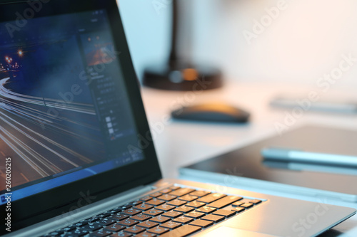 Wallpaper Mural Focus in Laptop monitor and working desk for concept of work design. Torontodigital.ca