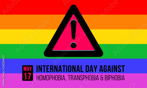 International Day Against Homophobia, Transphobia and Biphobia May 17. Vector design concept with rainbow LGBT flag, logo of the IDAHOT and text.