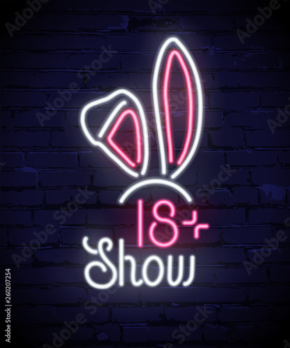 Rabbits ears neon sign vector poster