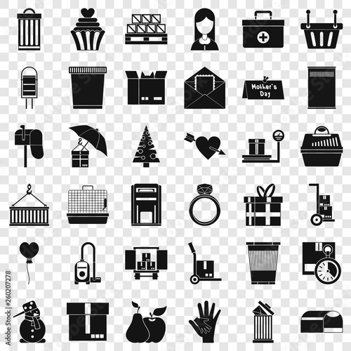 Box icons set. Simple style of 36 box vector icons for web for any design