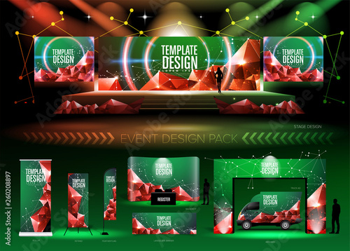 A pack of 3D event design medias in vector format, with a sample of graphic template in RGB color. It is suitable for event design, event planing, concert, seminar, etc.