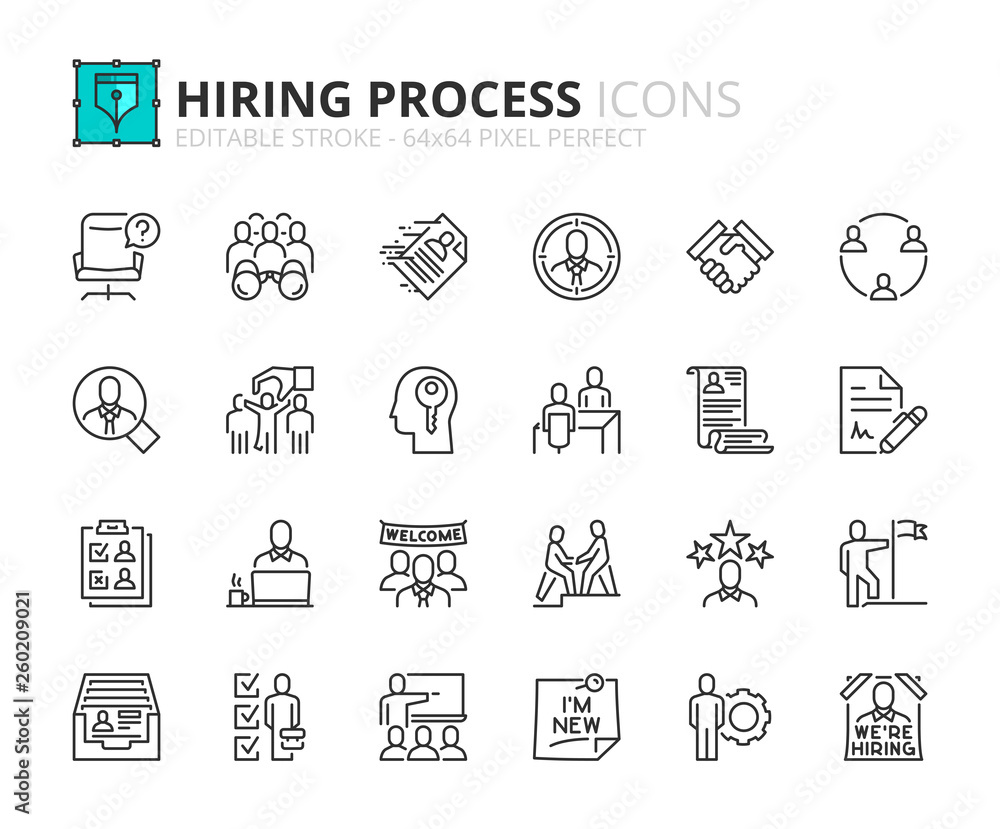 Outline icons about hiring process Outline icons about hiring process