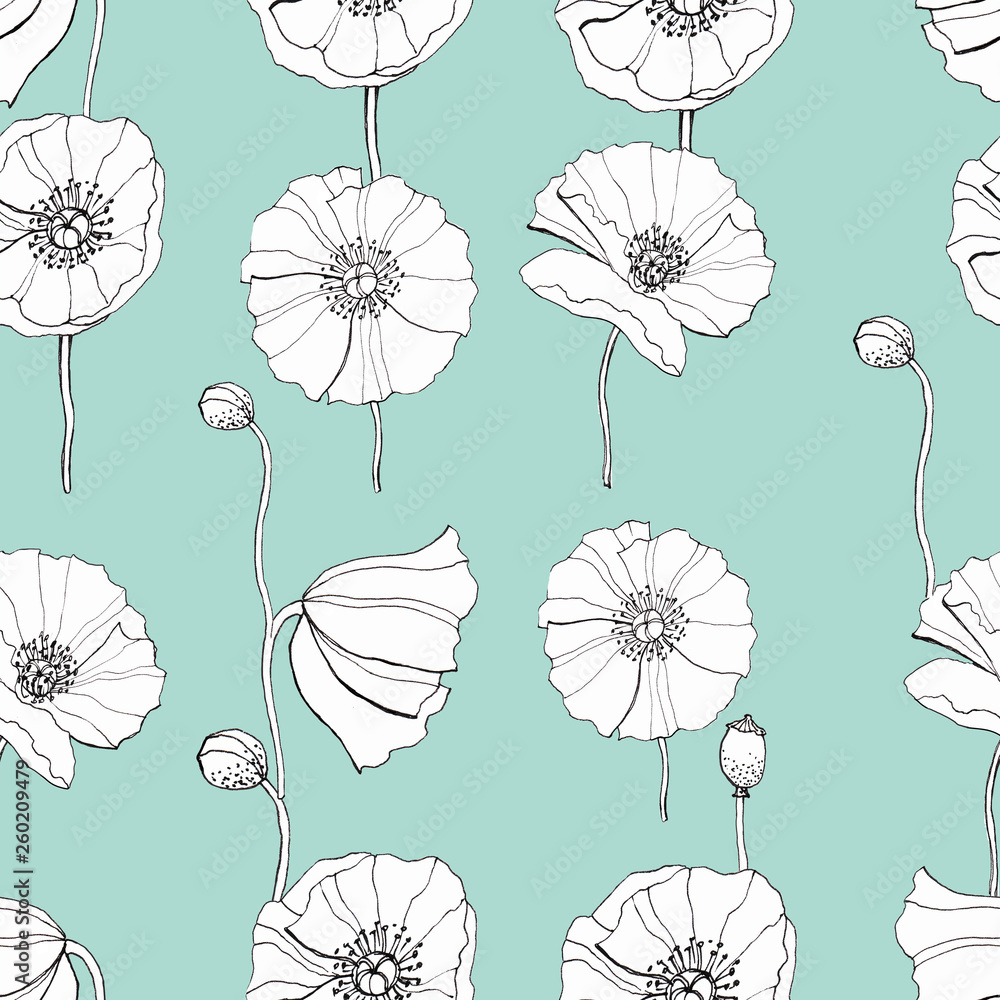 Obraz premium floral, poppies seamless pattern, fabric or wallpaper design, packaging