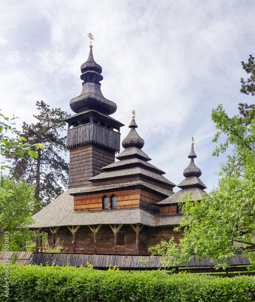 Old St. Michael's wooden church from Shelestove village, Uzhhorod, Ukraine