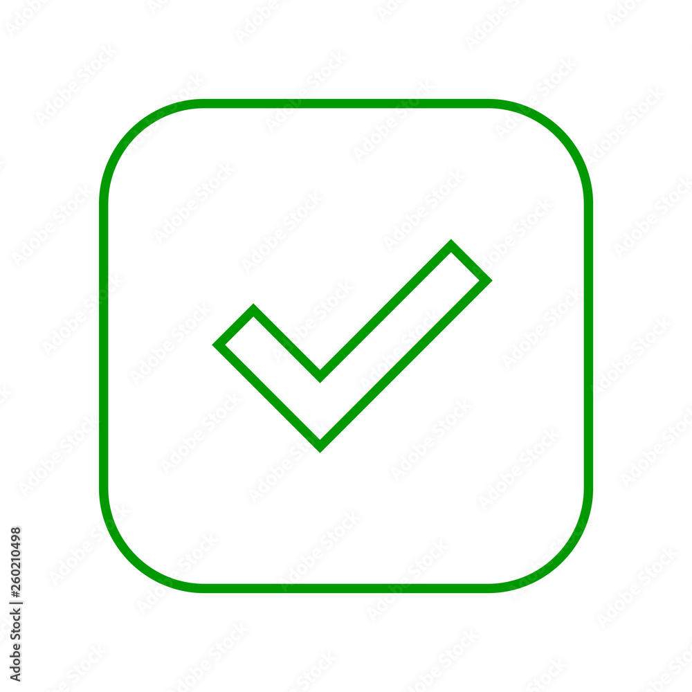 Square green check mark thin line icon, button, tick symbol on white background Square green check mark thin line icon, button, tick symbol on white background