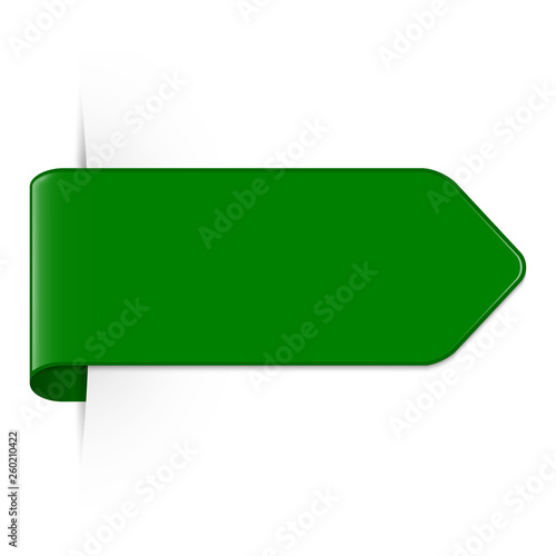 Vector long curved green bookmark arrow with shadow and copy space