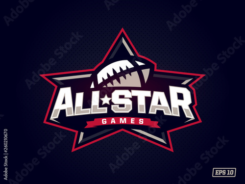 Modern professional emblem all star for american football game in red theme