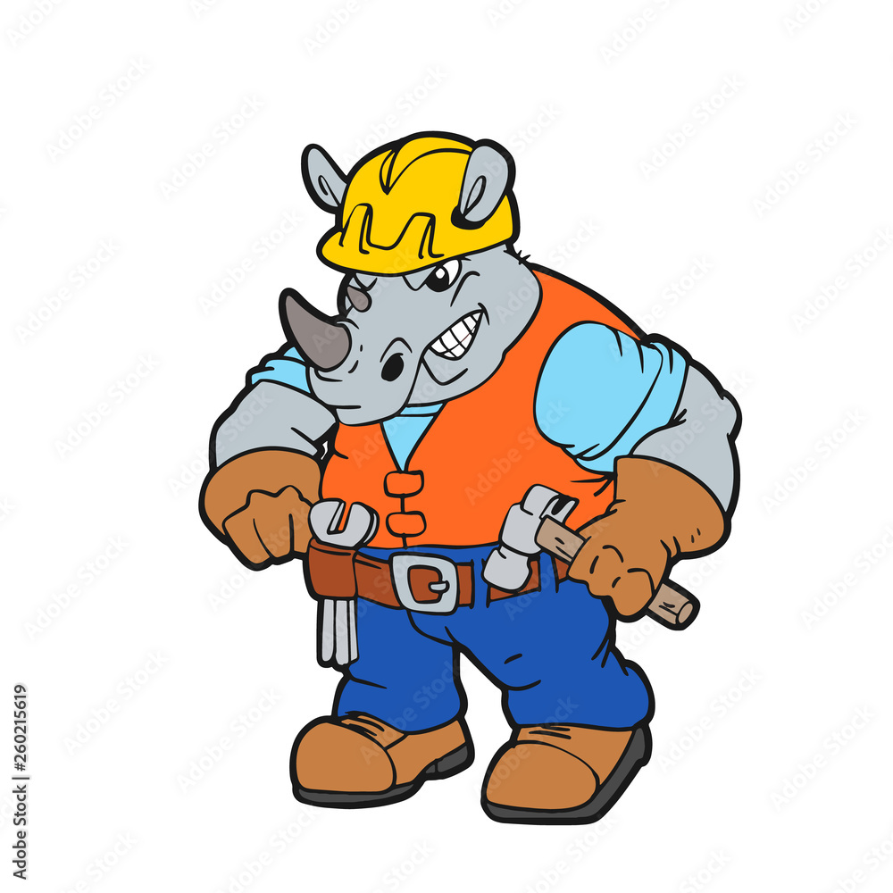 Naklejka premium Big Rhino worker - Vector illustration