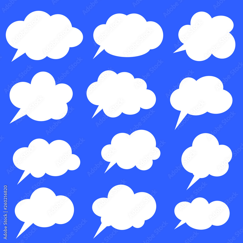 Thinking cloud, Dialog box icon, chat cartoon bubbles. Blank empty white speech bubbles