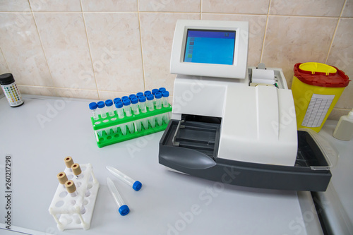 Blood haematology analyzer. Test tubes. Medical equipment.,