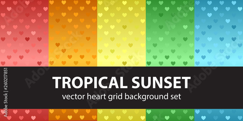 Heart pattern set Tropical Sunset. Vector seamless backgrounds