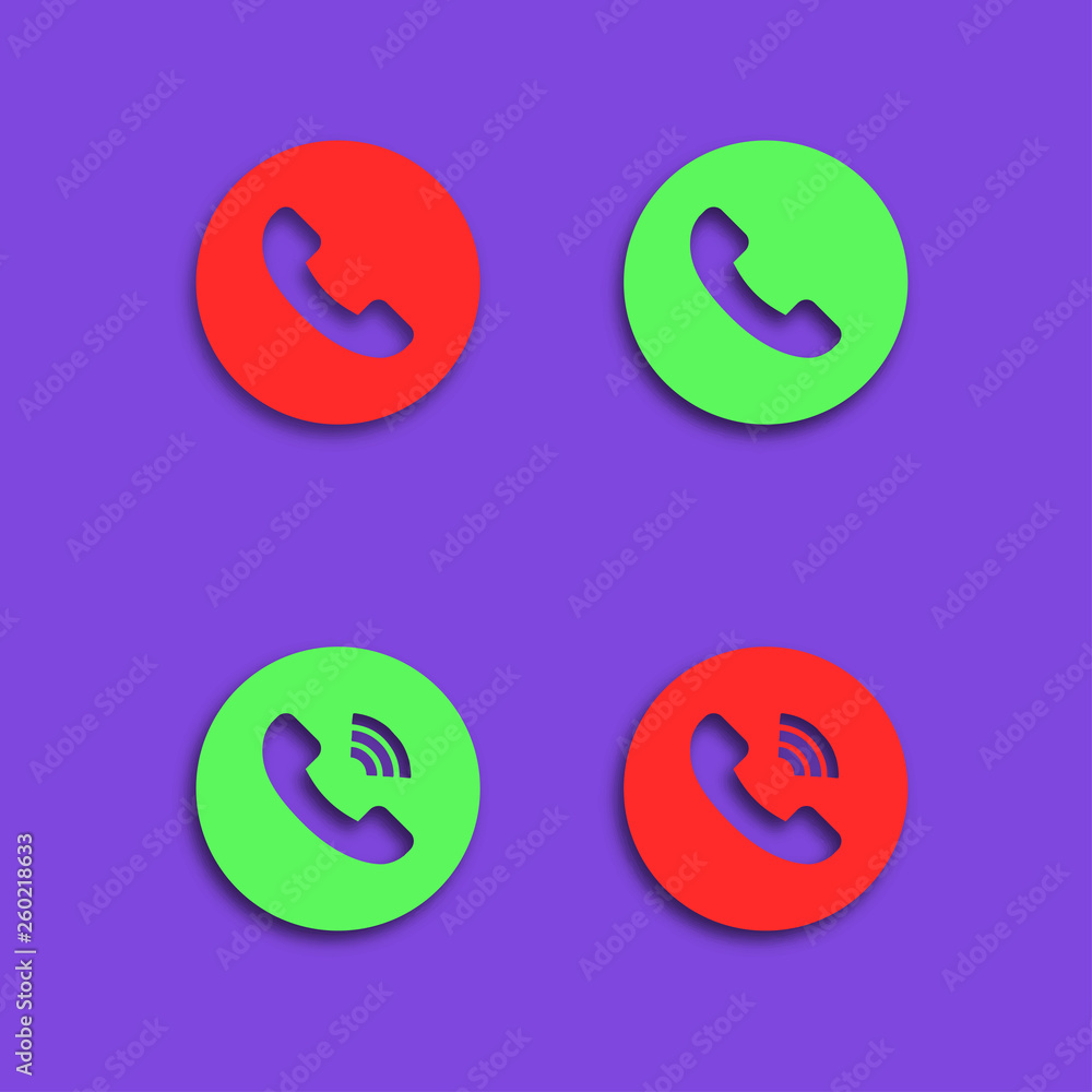 Button phone icon in red and green color with shadow. Phone button icons Button phone icon in red and green color with shadow. Phone button icons