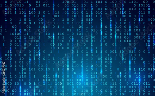 Blue digital background. Random binary code