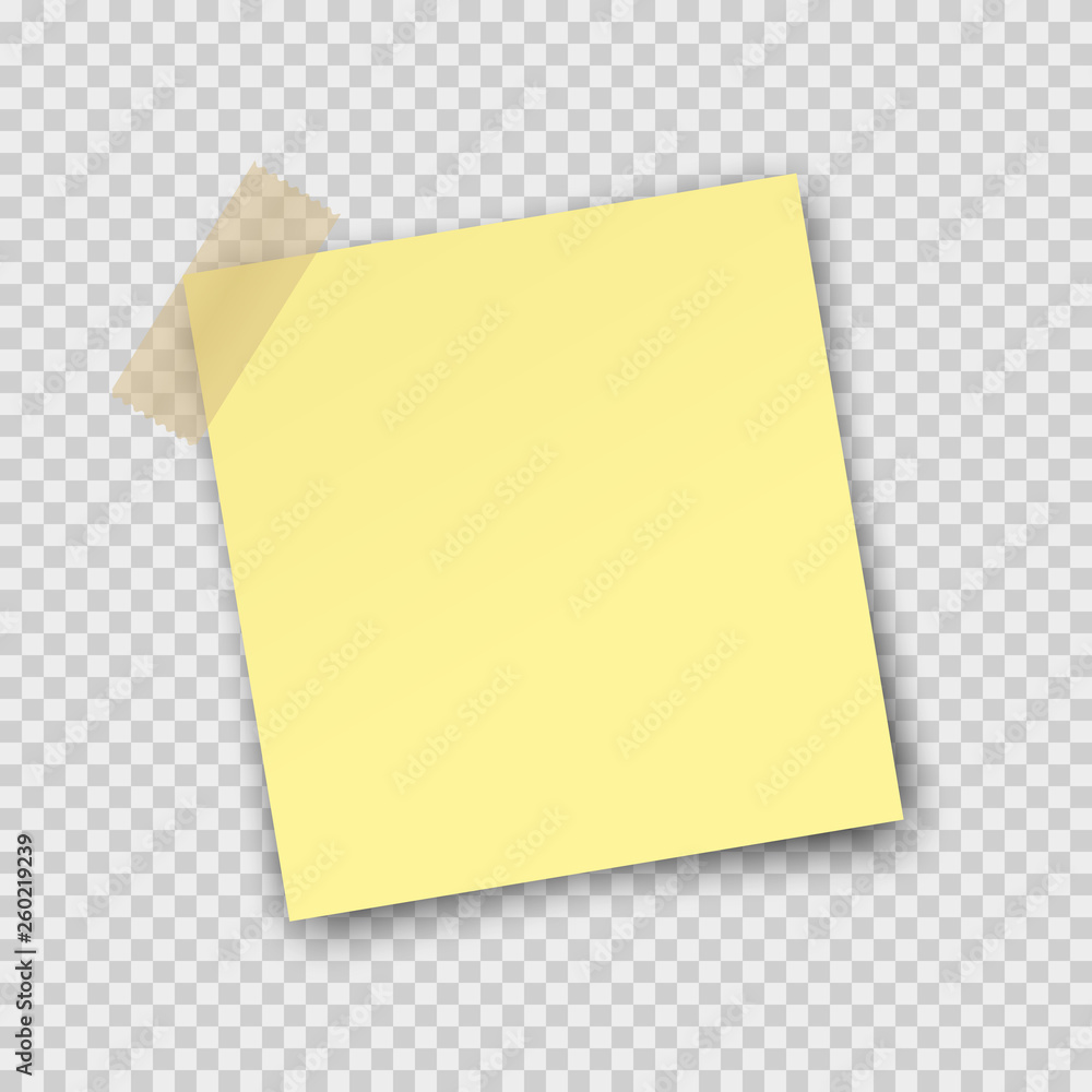 Post note paper sticker isolated on transparent background. Vector yellow  office memo pin on translucent sticky tape with shadow Stock Vector | Adobe  Stock