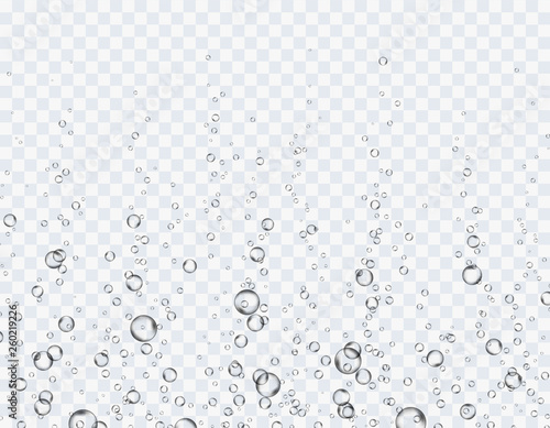 Bubbles underwater texture isolated on transparent background. Vector fizzy air, gas or clean oxygen under sea water. Realistic effervescent champagne drink, soda effect