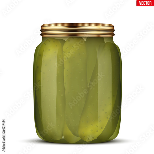 Pickled cucumbers in glass jar