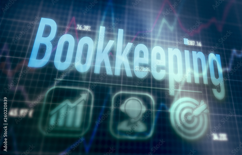 Bookkeeping concept on a blue dot matrix computer display. Bookkeeping concept on a blue dot matrix computer display.