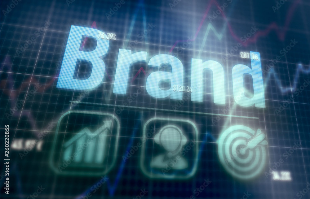 Brand concept on a blue dot matrix computer display. Brand concept on a blue dot matrix computer display.
