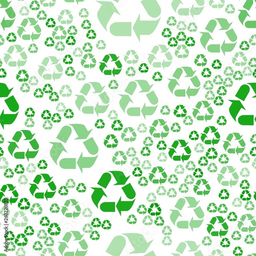The sign of the three arrows, means recycling. Seamless Wallpaper pattern.  The ability to stretch to any size in all directions without loss of quality.  Vector illustration.  