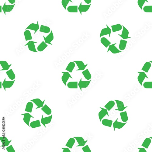 The sign of the three arrows, means recycling. Seamless Wallpaper pattern. The ability to stretch to any size in all directions without loss of quality. Vector illustration. 
