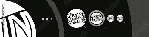 graphic design illustration of the solar system black white