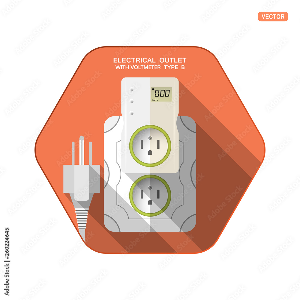 Vector isolated icon of white electrical socket type B with digital