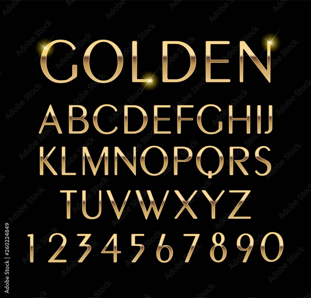 Luxurious gold alphabet vector on black background Luxurious gold alphabet vector on black background