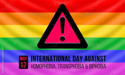 International Day Against Homophobia, Transphobia and Biphobia May 17. Vector design concept with rainbow LGBT flag, logo of the IDAHOT and text.