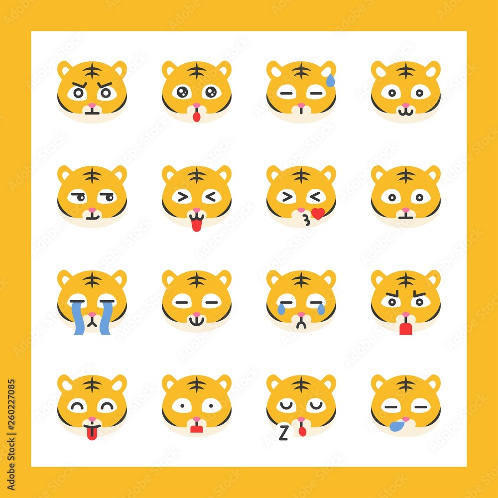 Tiger emoticon set, flat style vector illustration Tiger emoticon set, flat style vector illustration