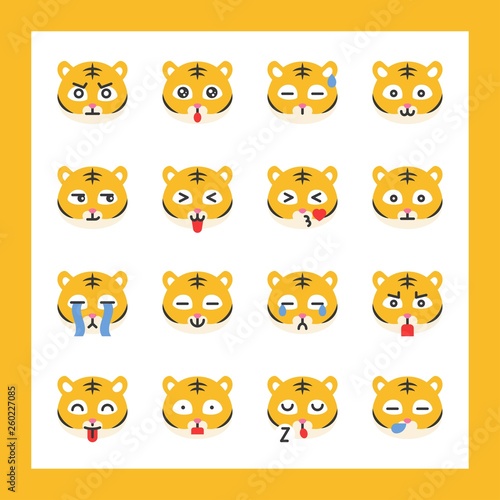 Fototapeta Naklejka Na Ścianę i Meble -  Tiger emoticon set, flat style vector illustration