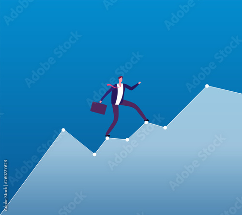 Career growth concept. Businessman rises of growing chart. Business career planning, professional strategy vector background. Businessman career, strategy work illustration chart