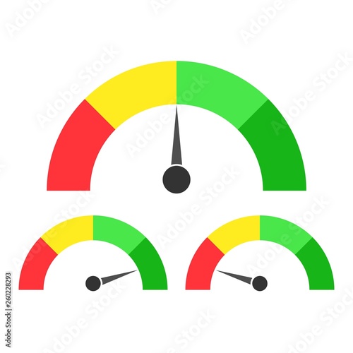 Speedometer icon or sign with arrow. Vector