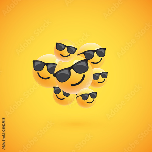 Group of high detailed yellow emoticons, vector illustration