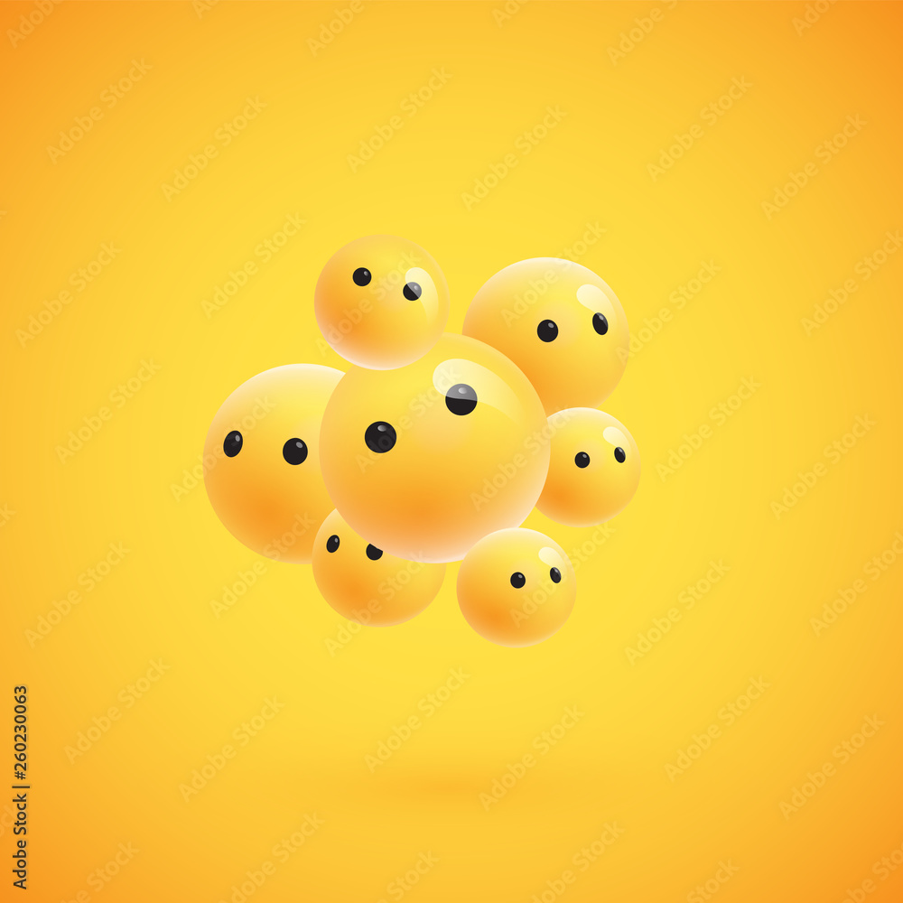 Fototapeta premium Group of high detailed yellow emoticons, vector illustration
