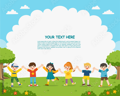 Children's activities. Happy children are jumping on the park.Template for advertising brochure.